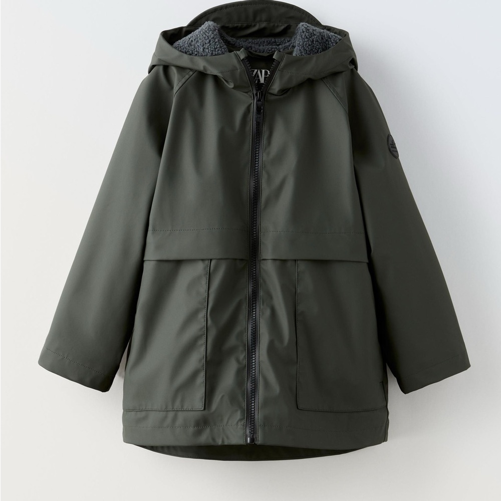 Zara Kids Dark Green Hooded Rain Jacket 13-14 BNWOT
